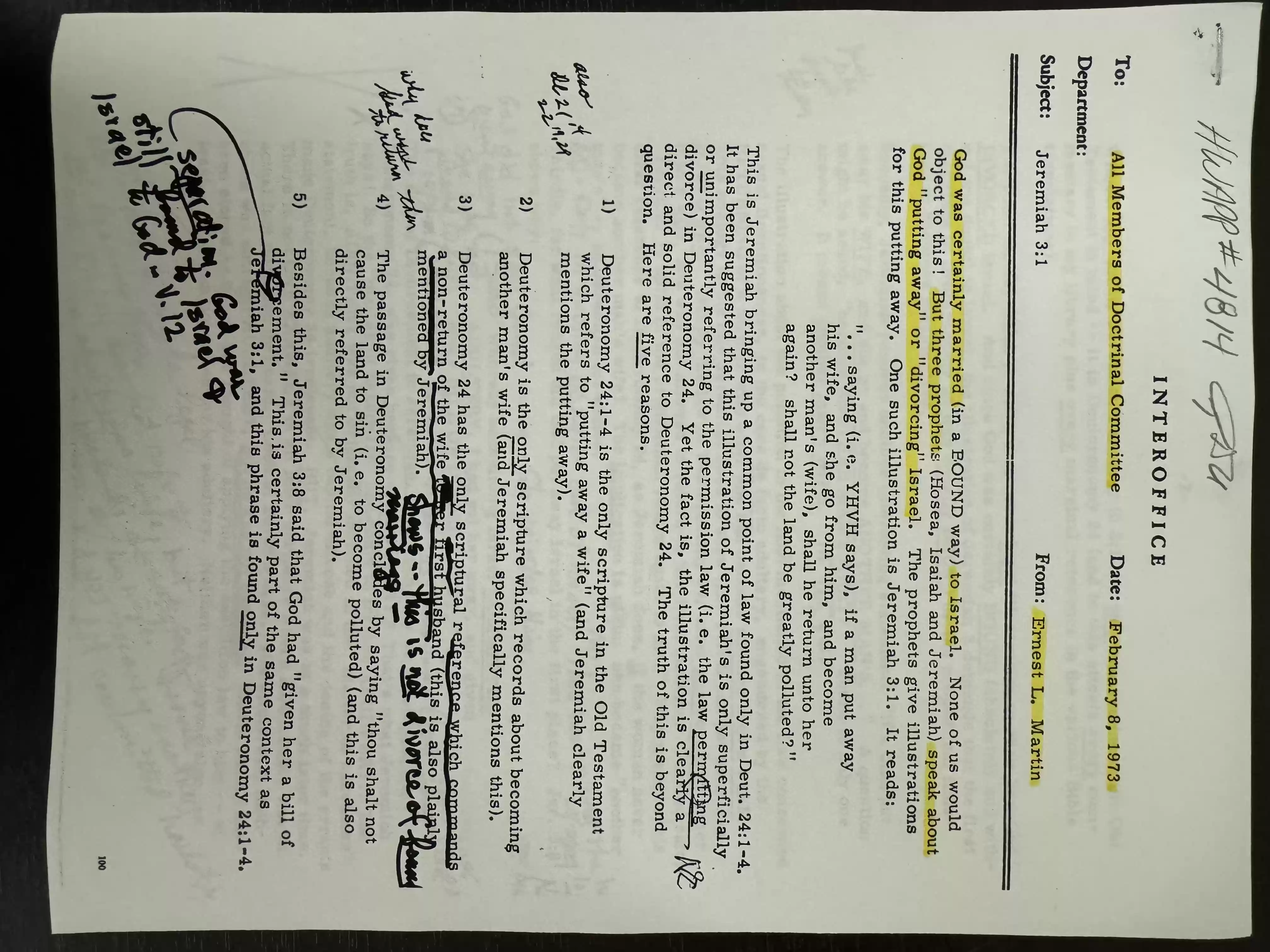 E Martin memo Doctrinal Committee re D&R,8Feb1973